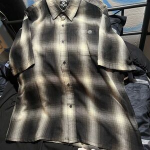 Casual Black and Cream Plaid Button Down Shirt